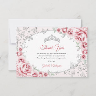 Rosa silverblommig Quinceanera Tack Kort