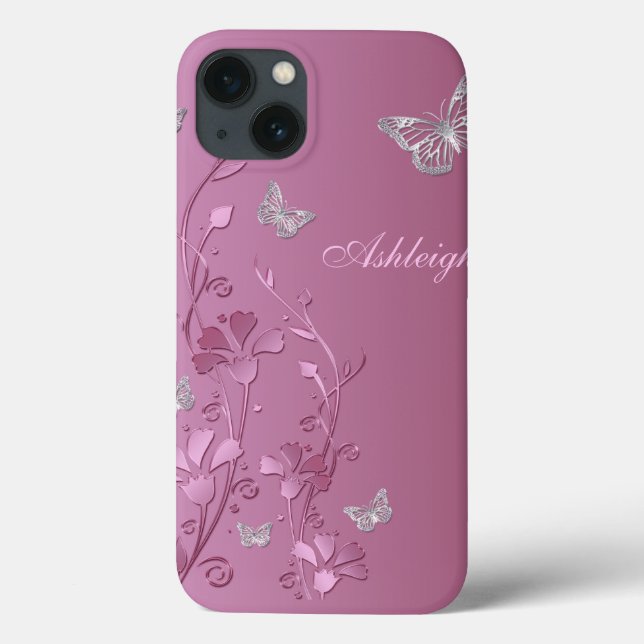 Rosa Silverfjäril Blommig iPad Air-fodral (Baksida)