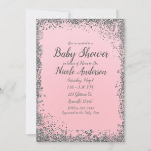 Rosa Silverglitter Glam Modern Bebis Shower Inbjudningar