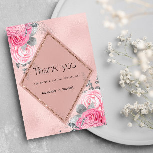 Rosa silverglitterpion floral Tack Inbjudningar