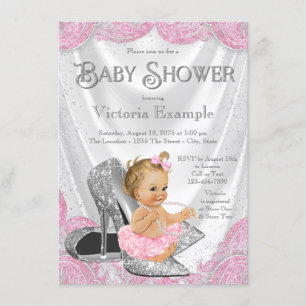 Rosa Silverhögklackad Skor Baby Shower-inbjudninga Inbjudningar