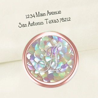 Rosa silvermonogram Pärlmoders Envelope Seal Runt Klistermärke