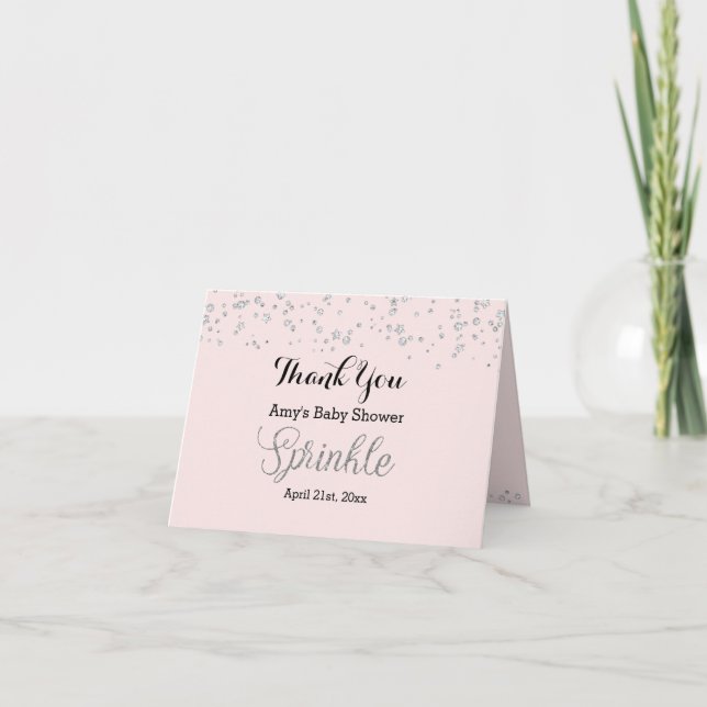 Rosa Silverströdd Baby Shower Tack Kort (Framsida)