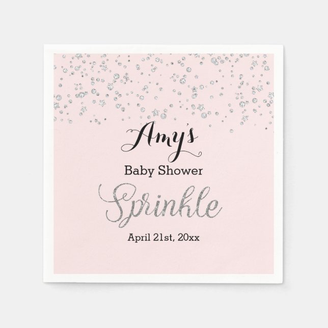 Rosa Silverströdda Baby Shower Servett (Framsidan)