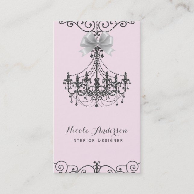 Rosa silvervit båge vintage glamour designer visitkort (Framsida)
