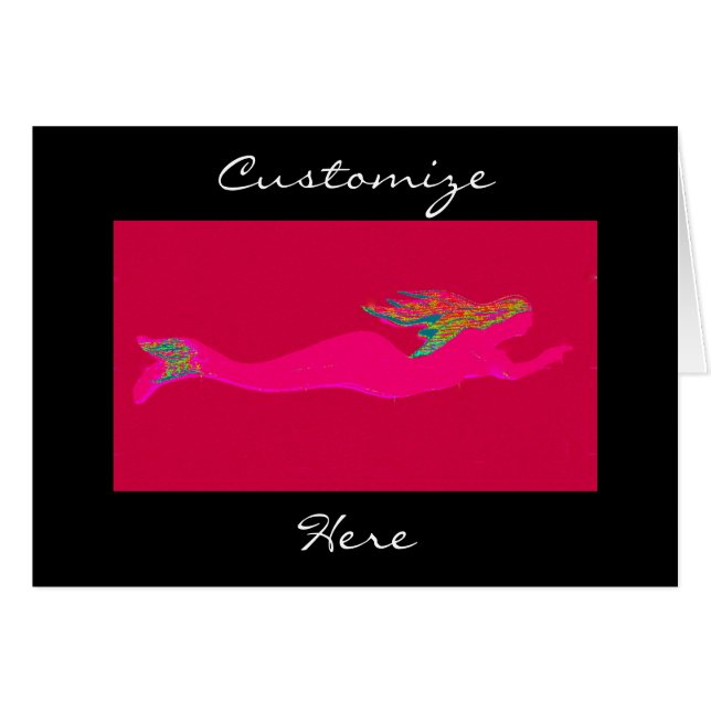rosa simningsjöjungfrusvart hälsningskort (Framsidan Horizontal)