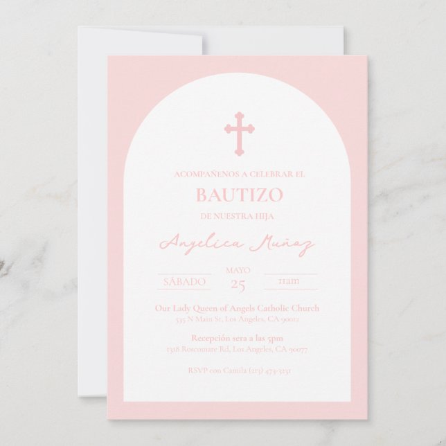 Rosa Simple Bautizo Invación Baptism-inbjudan Inbjudningar (Framsida)