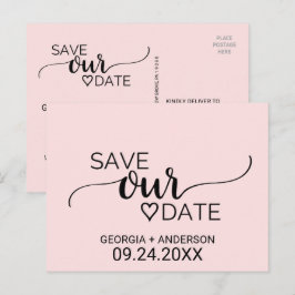 Rosa Simple Calligraphy Spara our Date Meddelande Vykort