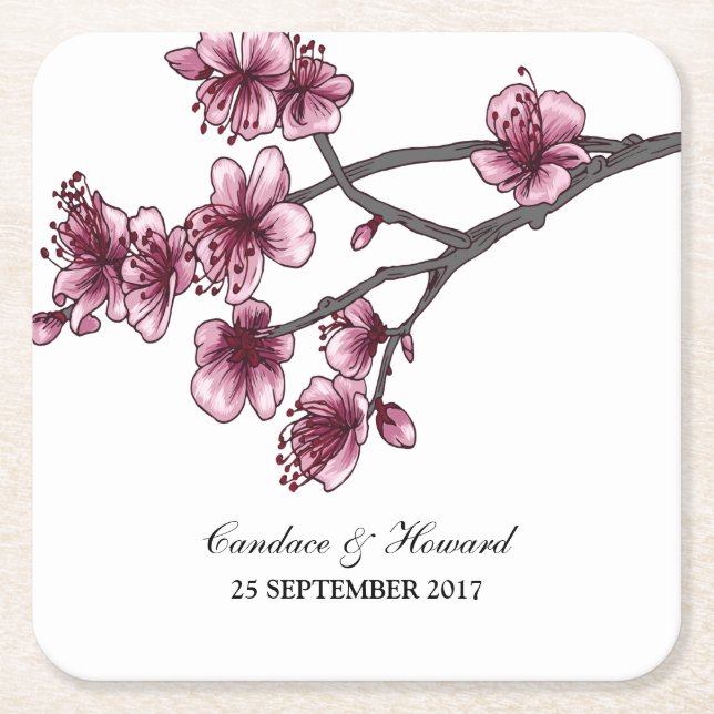 Rosa Simple Cherry Blommars Papper Underlägg Kvadrat (Framsidan)