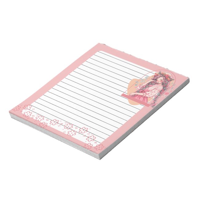 Rosa Simple Cute Anime Boho Anteckningsblock (Roterad)