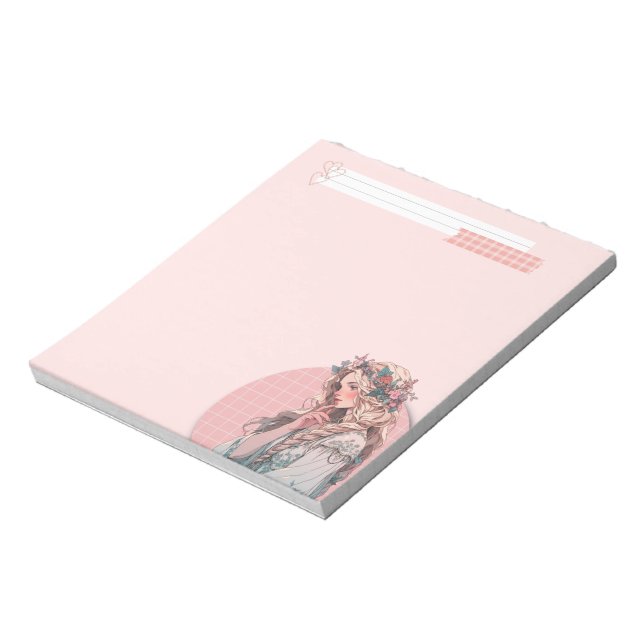 Rosa Simple Cute Anime Boho Anteckningsblock (Roterad)