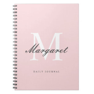 Rosa Simple Elegant Girly Chic Monogram Namn Anteckningsbok