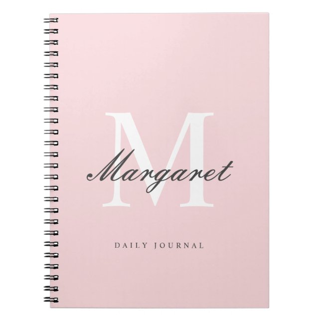 Rosa Simple Elegant Girly Chic Monogram Namn Anteckningsbok (Framsidan)