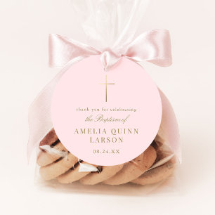Rosa Simple Elegant Guld Kor Baptism Christening Gåvor Etiketter