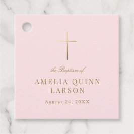 Rosa Simple Elegant Guld Kor Baptism Christening Gåvor Etiketter