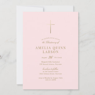 Rosa Simple Elegant Guld Kor Christening Inbjudningar