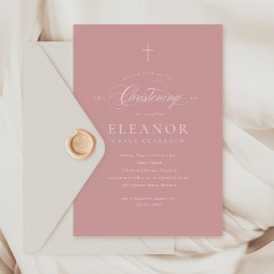 Rosa Simple Elegant Kor Calligraphy Christening Inbjudningar