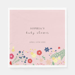 Rosa Simple Elegant Wildblomma Baby Shower Pappersservett