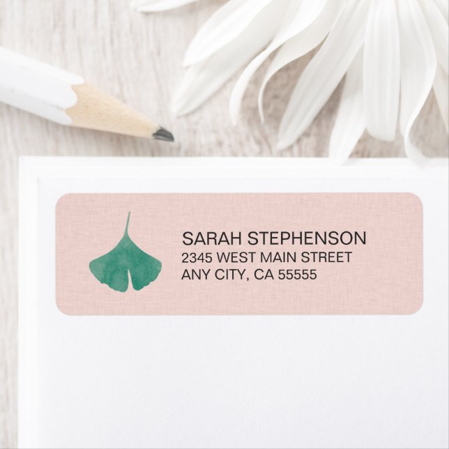  Rosa Simple Ginkgo Löv Natature Returadress Etikett (Insitu)