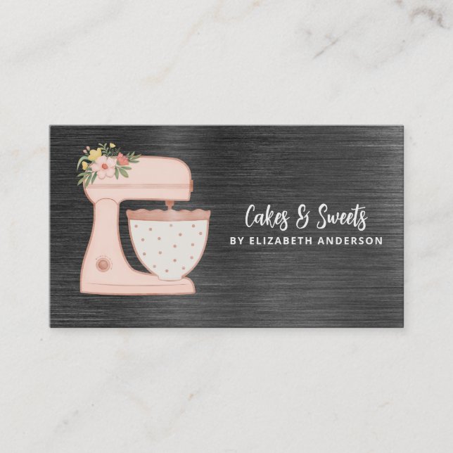 Rosa Simple Mixer Blommigt Cake Bakery-Affärskort Visitkort (Framsida)