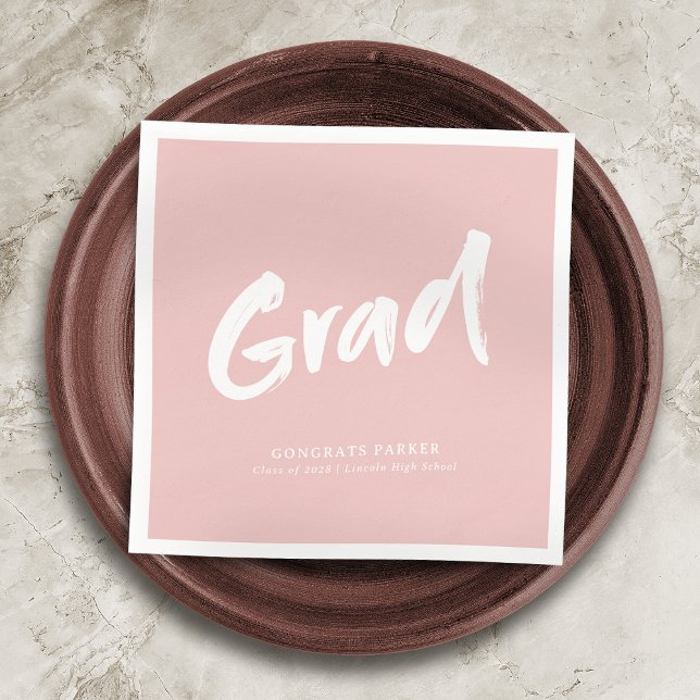 Rosa Simple Modern Push Script Studenten Pappersservett (Pink Simple Modern Brush Script Graduation Napkins)