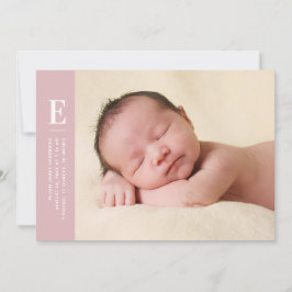 Rosa Simple Monogram Girls Photo Birth Meddelande