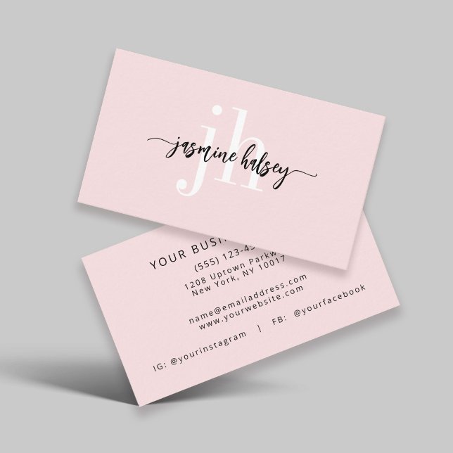 Rosa Simple Namn och Initialer Affärskort Visitkort (Skapare uppladdad)