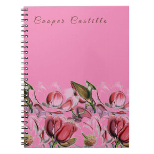 Rosa Simple Professionell Calligraphy Magnolias Anteckningsbok