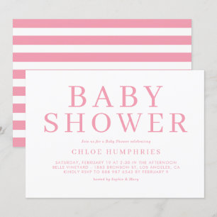 Rosa Simple Typography Rand Girl Baby Shower Inbjudningar