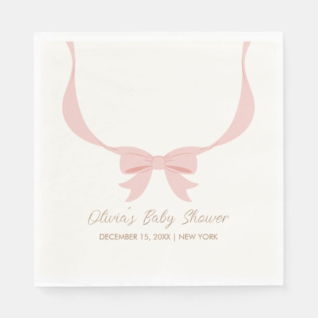 Rosa Simple Vintage Bow Girl Baby Shower Pappersservett (Framsidan)