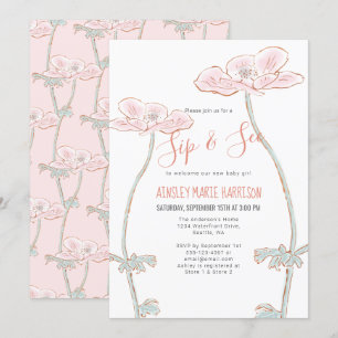  Rosa Sip & Se Blommigt Flicka Baby Shower Inbjudningar