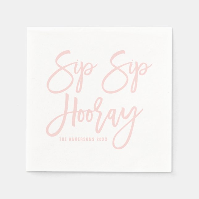  Rosa Sip Sip Hooray Hand Lettered Pappersservett (Framsidan)