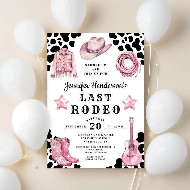 Rosa Sista Rodeo Möhippa Inbjudningar (Pink Last Rodeo Bachelorette Invitation)