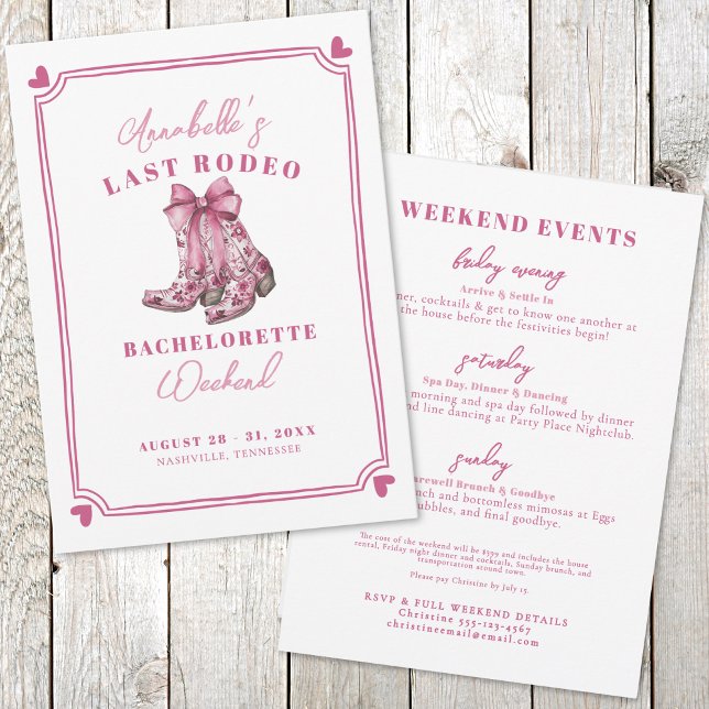 Rosa Sista Rodeo Sängkammarfest Inbjudningar (Pink Nash Bash Last Rodeo Bachelorette Party Invitation )
