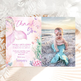 Rosa sjöjungfru 1-års födelsedag Under Havet Foto Tack Kort
