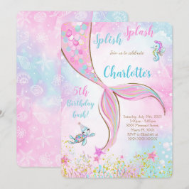 Rosa Sjöjungfru Bjud födelsedagsinbjudan Inbjudningar