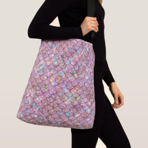 Rosa Sjöjungfru Fish Scales HoloGraph Elegant Glam Axelväska