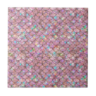 Rosa Sjöjungfru Fish Scales HoloGraph Elegant Glam Kakelplatta