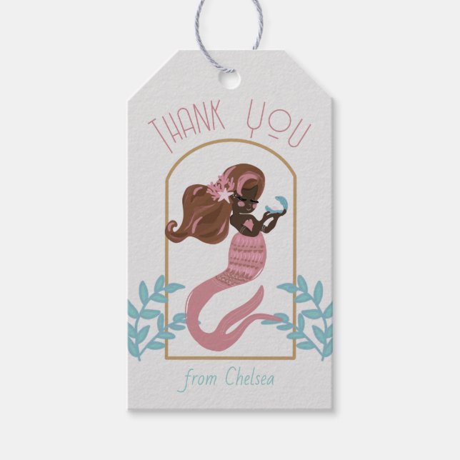 Rosa Sjöjungfru Flick kalas Gift Märkres Presentetikett (Framsidan)