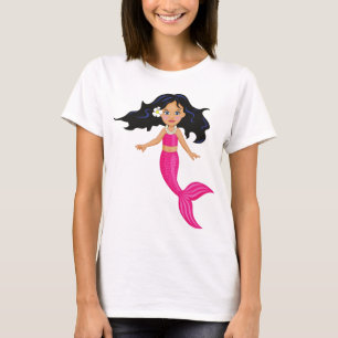 Rosa Sjöjungfru Flicka konst T-shirt