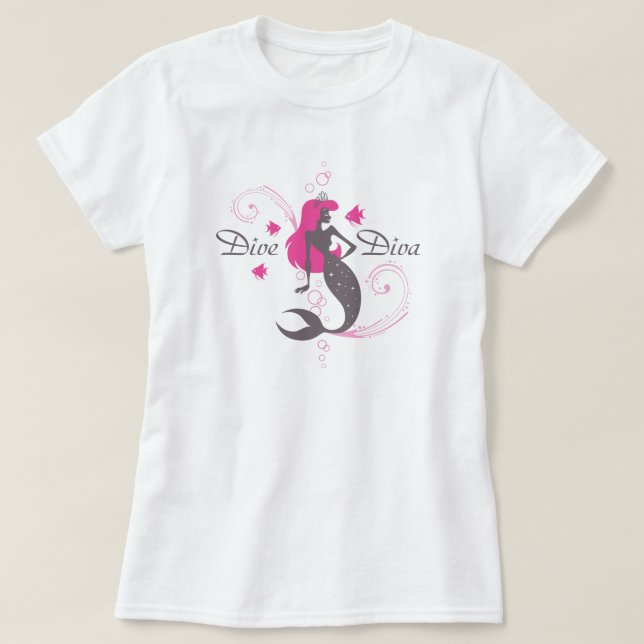 Rosa sjöjungfru "för dykDiva" (kvinna t-skjorta, T-shirt (Design framsida)