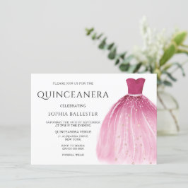  Rosa Sjöjungfru Gown Dress Quinceanera Inbjudningar