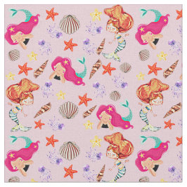 Rosa Sjöjungfru Hårundervattenssjöar Starfish Tyg