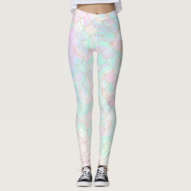 Rosa Sjöjungfru Holograf Iridescent Leggings (Framsida)