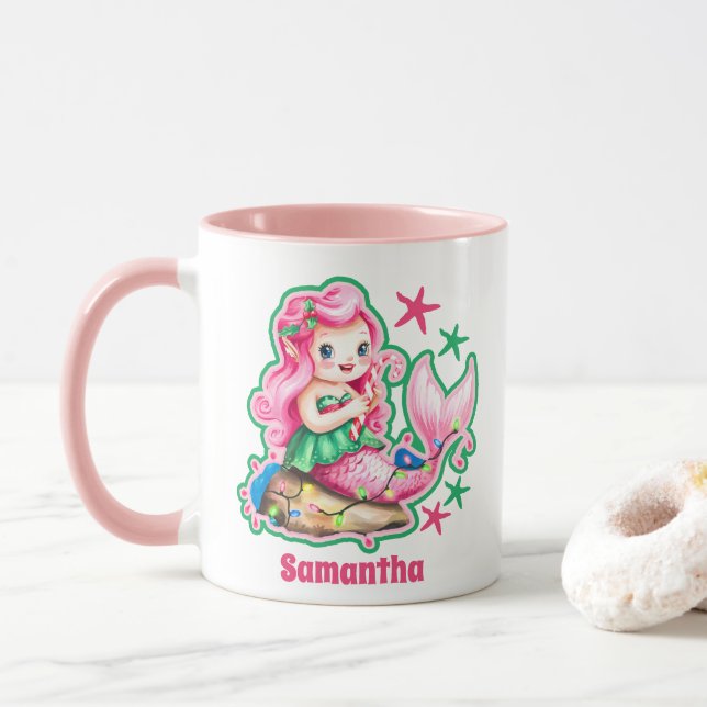 Rosa Sjöjungfru Jul Kids Hett Chocolate Mugg (Med munk)