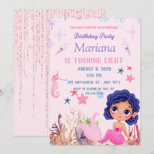 Rosa Sjöjungfru liten Sjöjungfru Magic party Inbjudningar