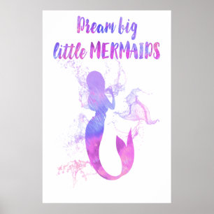 Rosa sjöjungfru målning Dröm stort lilla sjöjungfr Poster