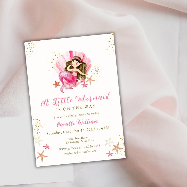 Rosa Sjöjungfru Ocean Starfish Baby Shower Inbjudningar (Pink Mermaid Ocean Starfish Baby Shower Invitation)