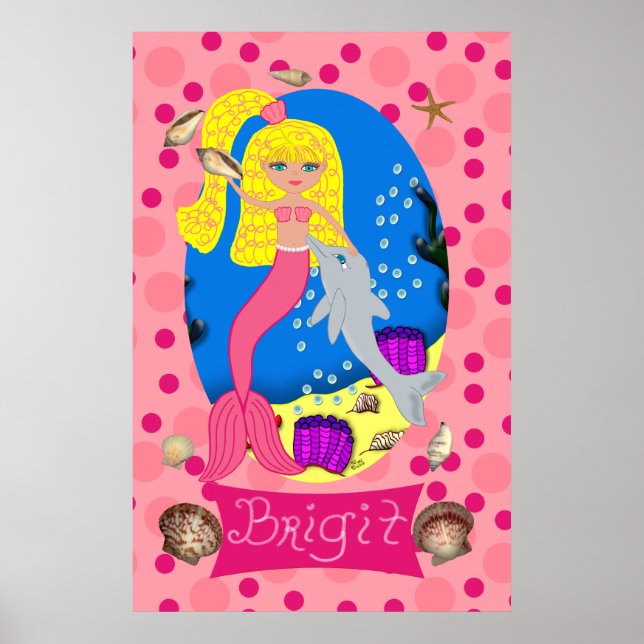 Rosa Sjöjungfru och delfinutskrift Poster (Framsidan)