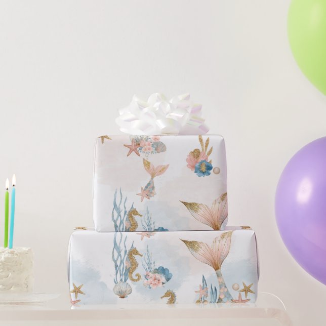  Rosa Sjöjungfru Svan Baby Shower Presentpapper (Festgåvor)